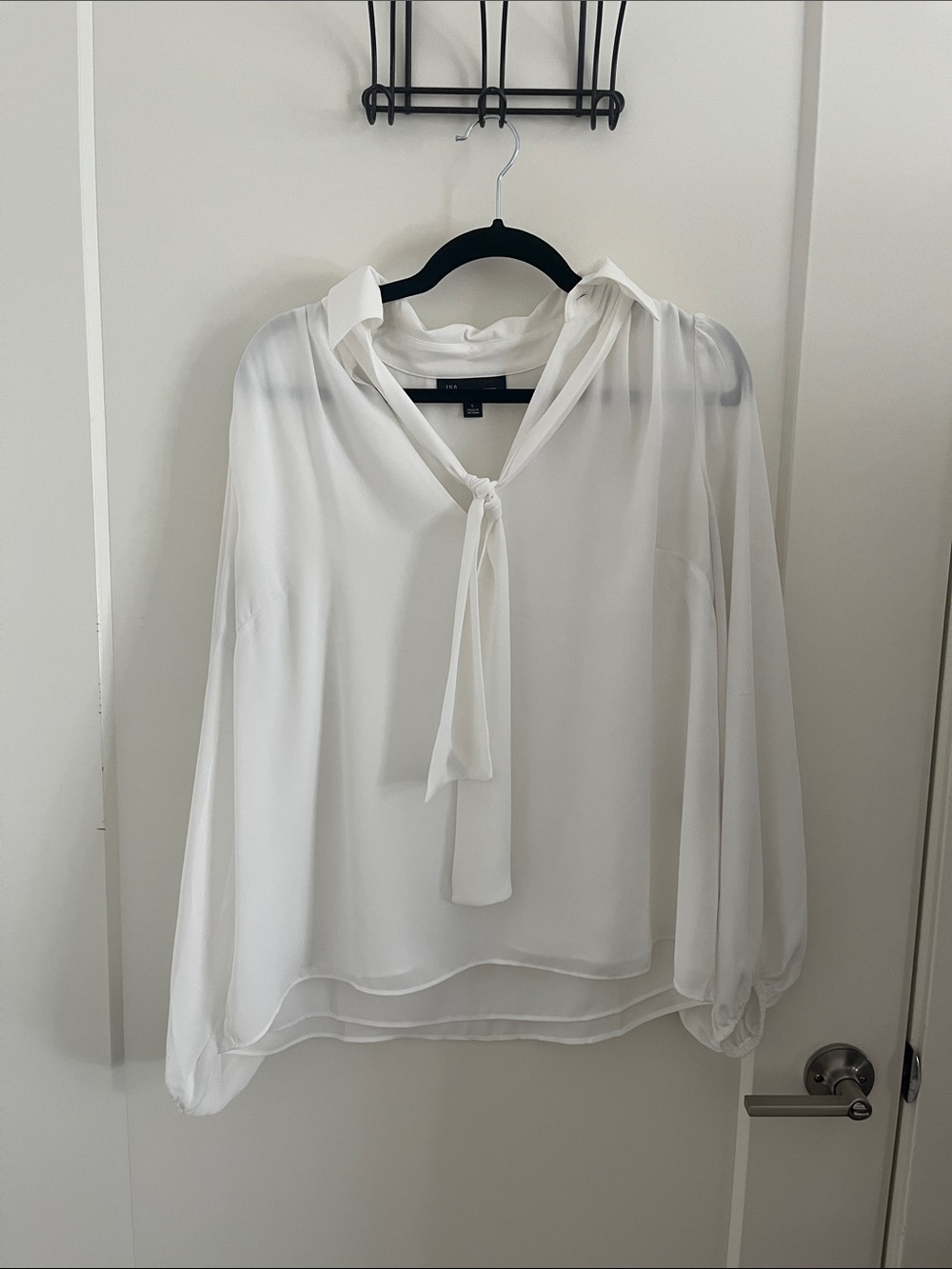INC International Concepts White V-Neck Tie-Back Sheer Blouse